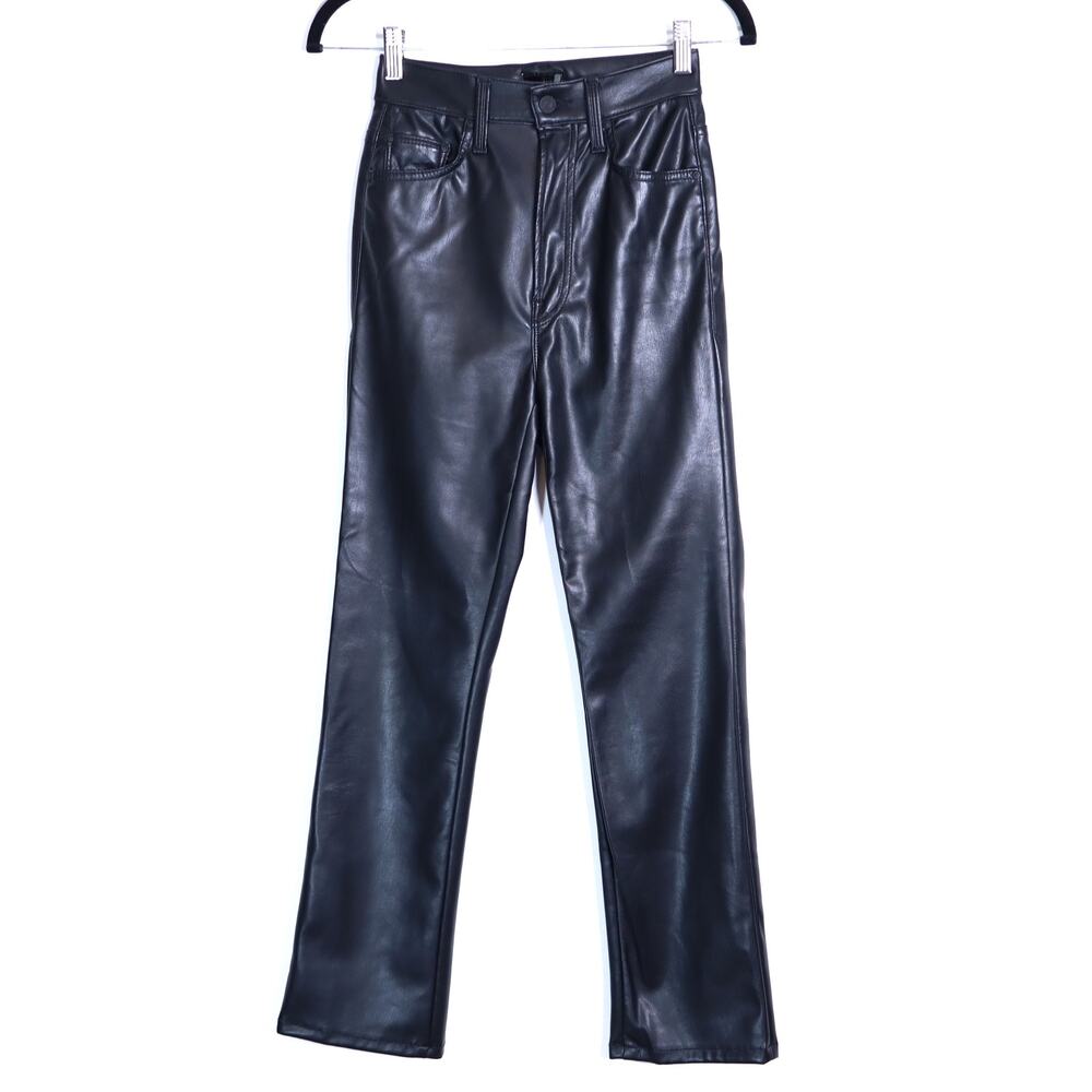 MOTHER Rider Faux Leather Ankle Pant Wax On Wax Off Black High Rise Women's 27